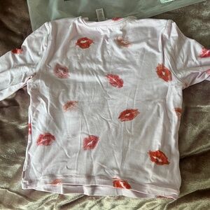 SKIMS XXS SLEEP SUPER CROPPED LONG SLEEVE CHERRY BLOSSOM LIPSTICK